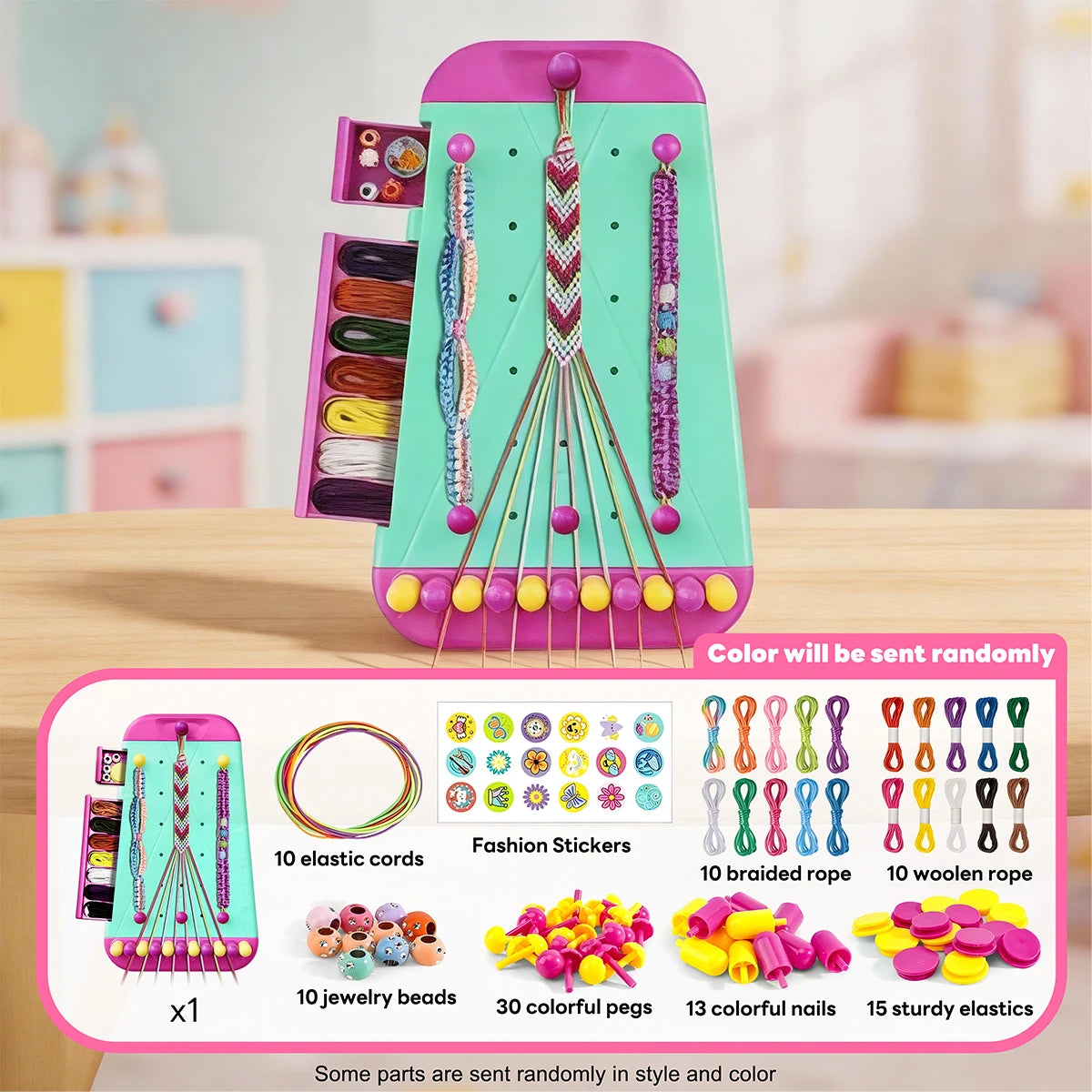 Friendship Bracelet Making Kit with Braiding Board, 2-in-1 Hair Braid & Bracelet Craft Set for Girls, DIY Jewelry Making Toys