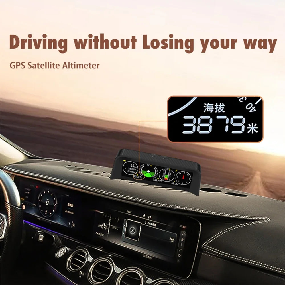 Newest Car Inclinometer Offroad Clinometer with HUD GPS Speedometer & Compass Time Volt Display for Universal Vehicles 12V 24V