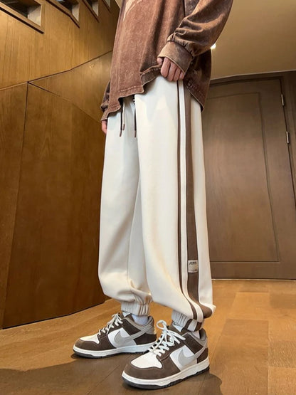 Loose Fit Men's Jogger Pants for Fall Winter Elastic Waistband Drawcord Youth Casual Sports Trousers Urban Style