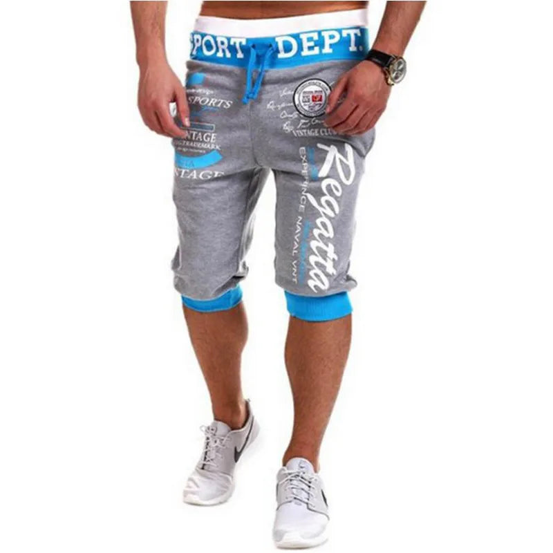 Summer 2022 Men's Sport Sweatpants Harem Hip Hop Jogging Letter Printed Rope Drawstring Leg Casual Leg Capri Pants 4 Color M-XXL
