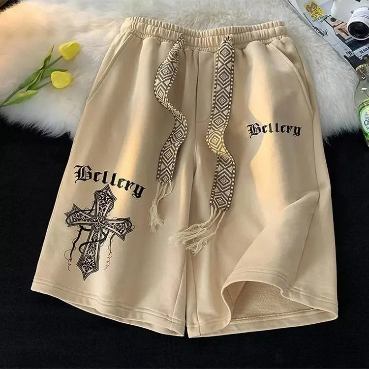 Summer Man Casual Shorts Drawstring High Street Cross Design Trendy Lightweight