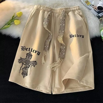 Summer Man Casual Shorts Drawstring High Street Cross Design Trendy Lightweight