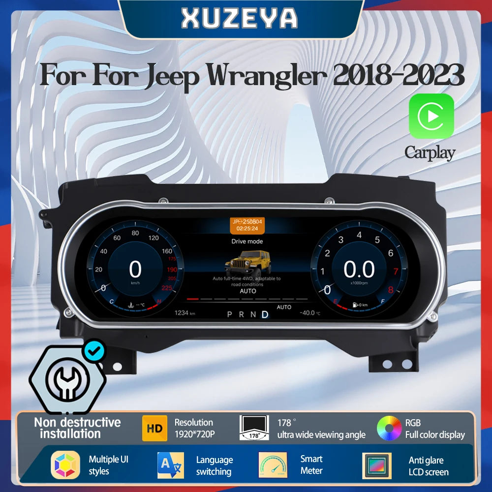 12.3''Digital instrument cluster  For Jeep Wrangler 2018-2023 Odometer, speedometer cluster，Virtual Cockpit