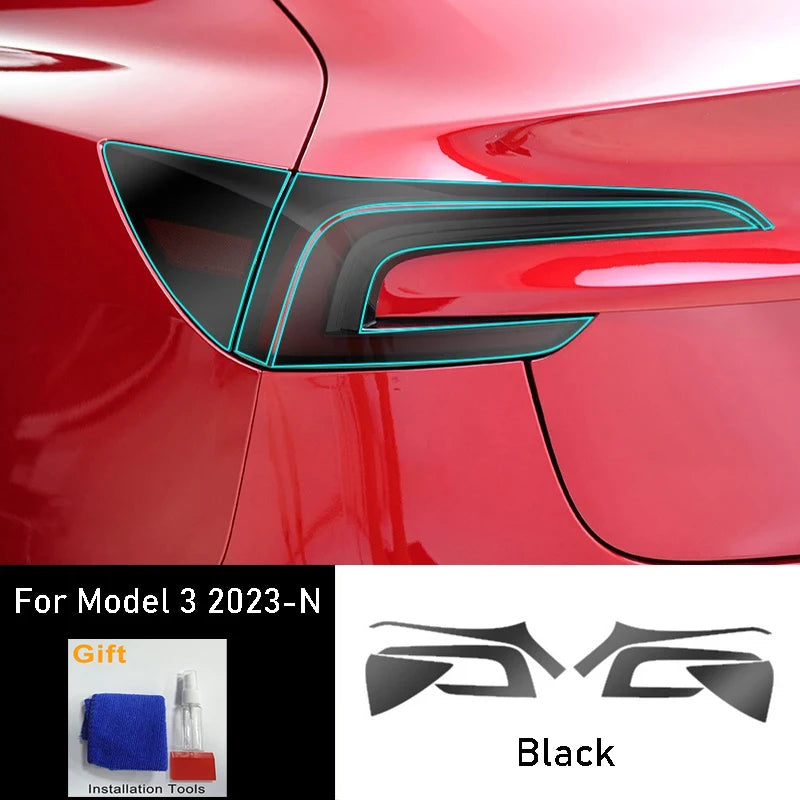 For Tesla Model 3+ Highland 2024 Car Lamp Blackening Protective Film High Light Transmittance High Quality TPU Cool Anti-scratch
