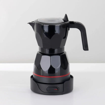 110V/220V Cups Electric Coffee Maker Portable Aluminum Mocha Pot Electric Italian Coffee Maker Percolator for Home Black 150ml