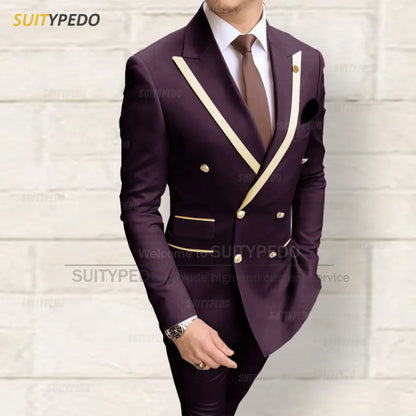 Fashion Men Red Suit Sets Wedding Party Custom Groomsman Elegant Outfits Birthday Banquet Male Stylish Blazer Pants 2 Pieces