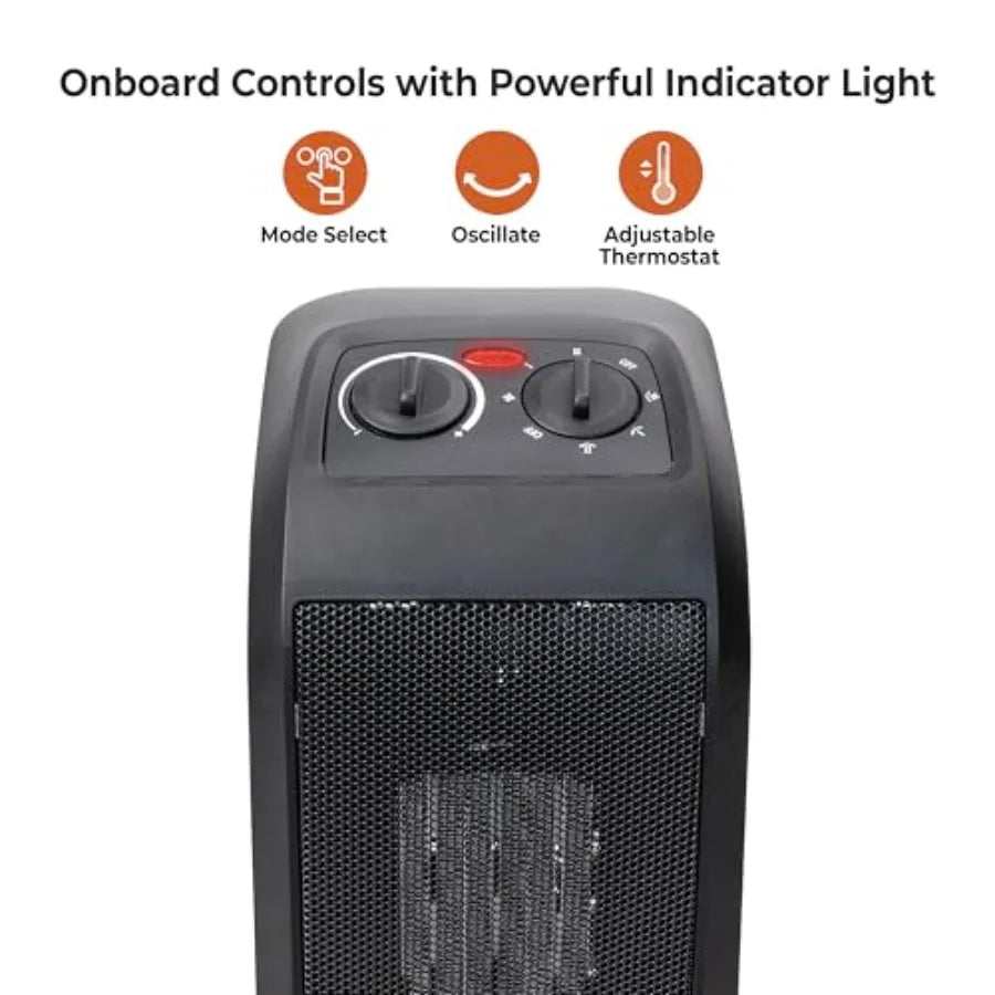 18" Tower Space Heater with PTC Heating Element 1500W/900W Dual Heat 60° Oscillation Adjustable Thermostat Fan-Only Mode Overhe