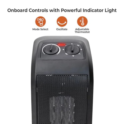 18" Tower Space Heater with PTC Heating Element 1500W/900W Dual Heat 60° Oscillation Adjustable Thermostat Fan-Only Mode Overhe