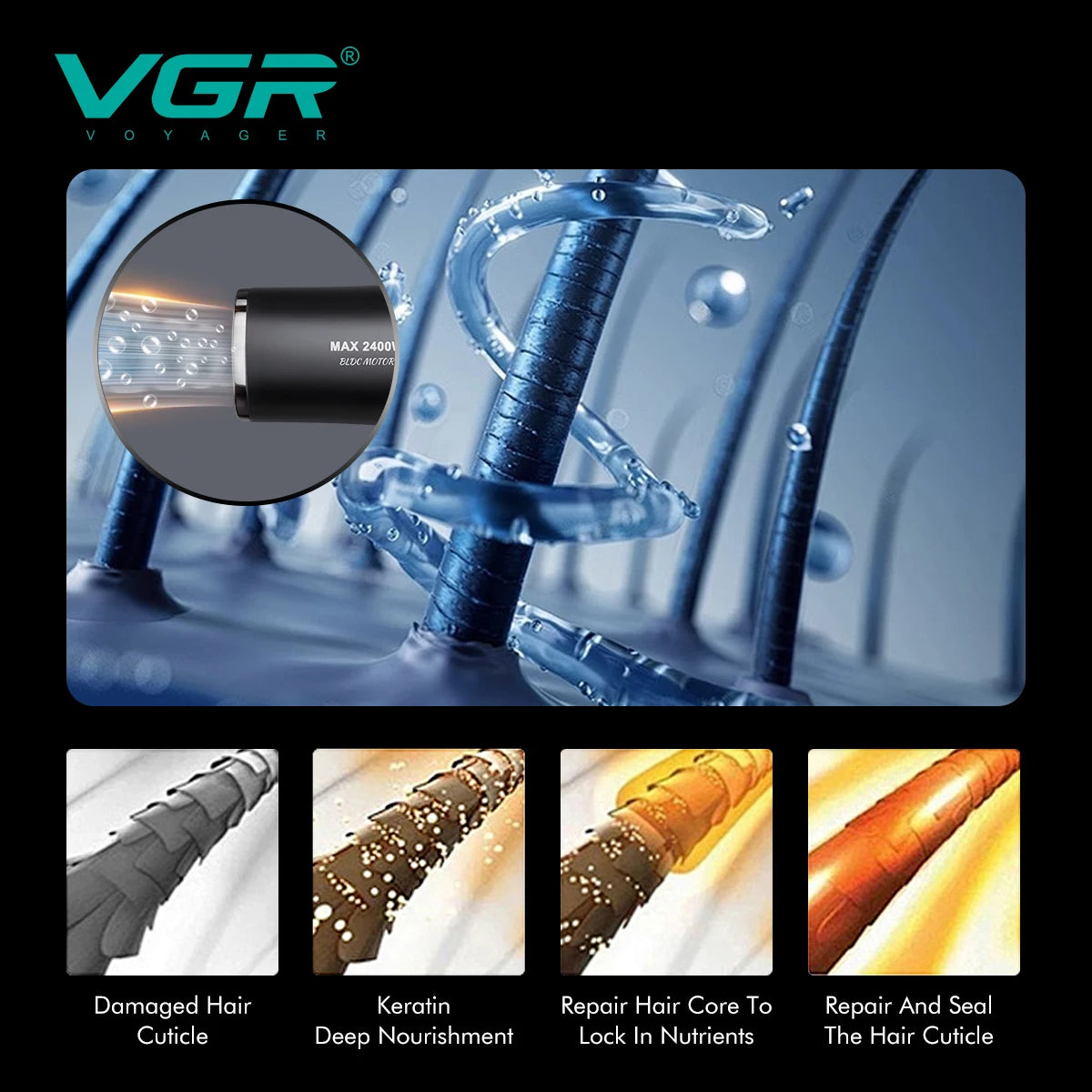 VGR Hair Dryer Professional Hair Dryer Machine Negative Ion Air Blower BLDC Motor 110000 RPM Hair Salon for Household Use V-469