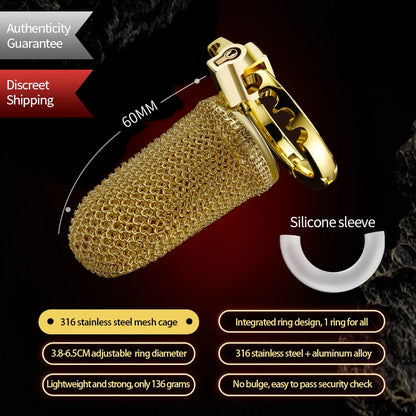 LOCKINK Male Metal Chastity Cage Mesh Femdom Cock Cage Sexy Adult Man Chastity Device Chastity Lock Ajustable Cock Ring Sex Toys
