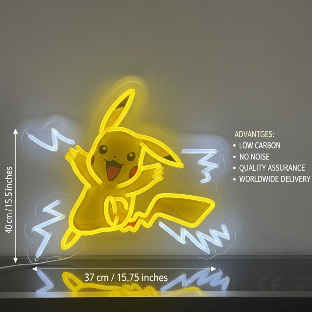Custom Pokemon Pikachu Acrylic Neon LED Light Animes Artwork for Home Festival Party Salon Bar Hotel Business Shop,Etc.