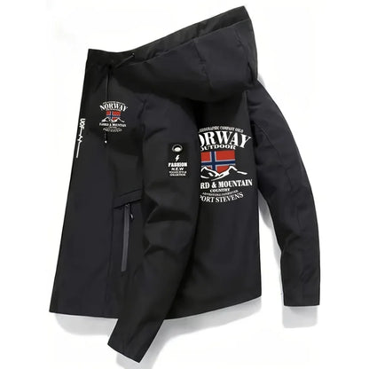 2025 New Men's Polyester Jacket with Norway Letters Print Hooded Outwear