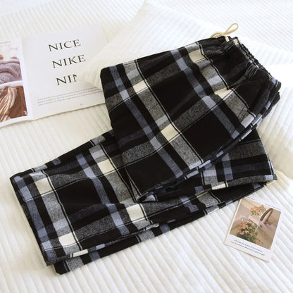 Cotton Flannel Plaid Sleepwear Loose Fit Home Pants Casual Wear for Men And Women Autumn Spring Seasonal Comfortable Long Pants