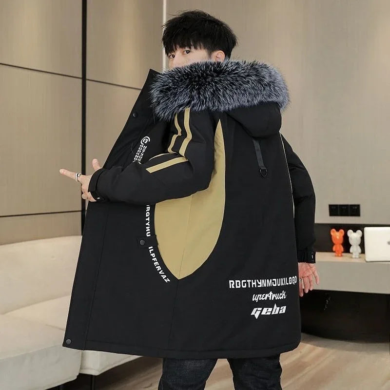 Men's Premium Hooded Long Coat Autumn Winter New Heavyweight Fleece Lined Warm Jacket Thickened Thermal Layering Design