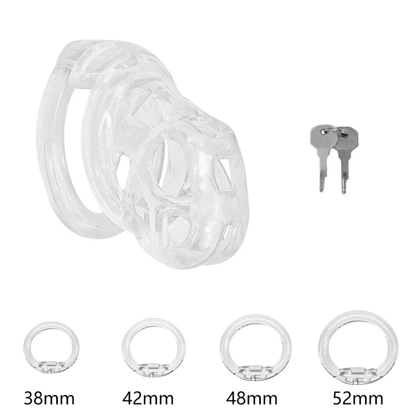 Soft Silicone Chastity Cage Device Anti-Cheating Penis Lock with 4 Size Cock Rings Penis Restraints for Men Discreet Sex Toys