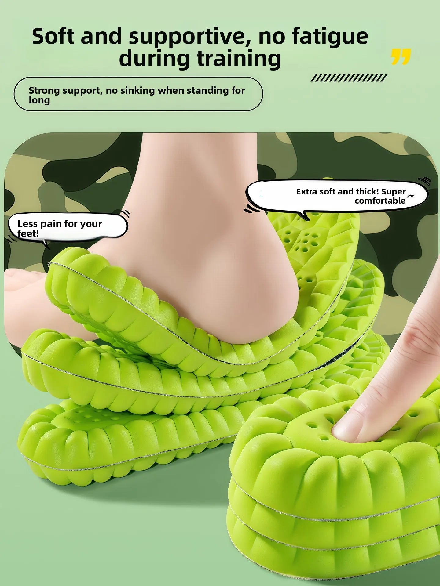 Anti-Fatigue Sports Shoe Inserts Men's Thickened Military Training Women's Comfortable Shock Absorption Odor Control Insoles