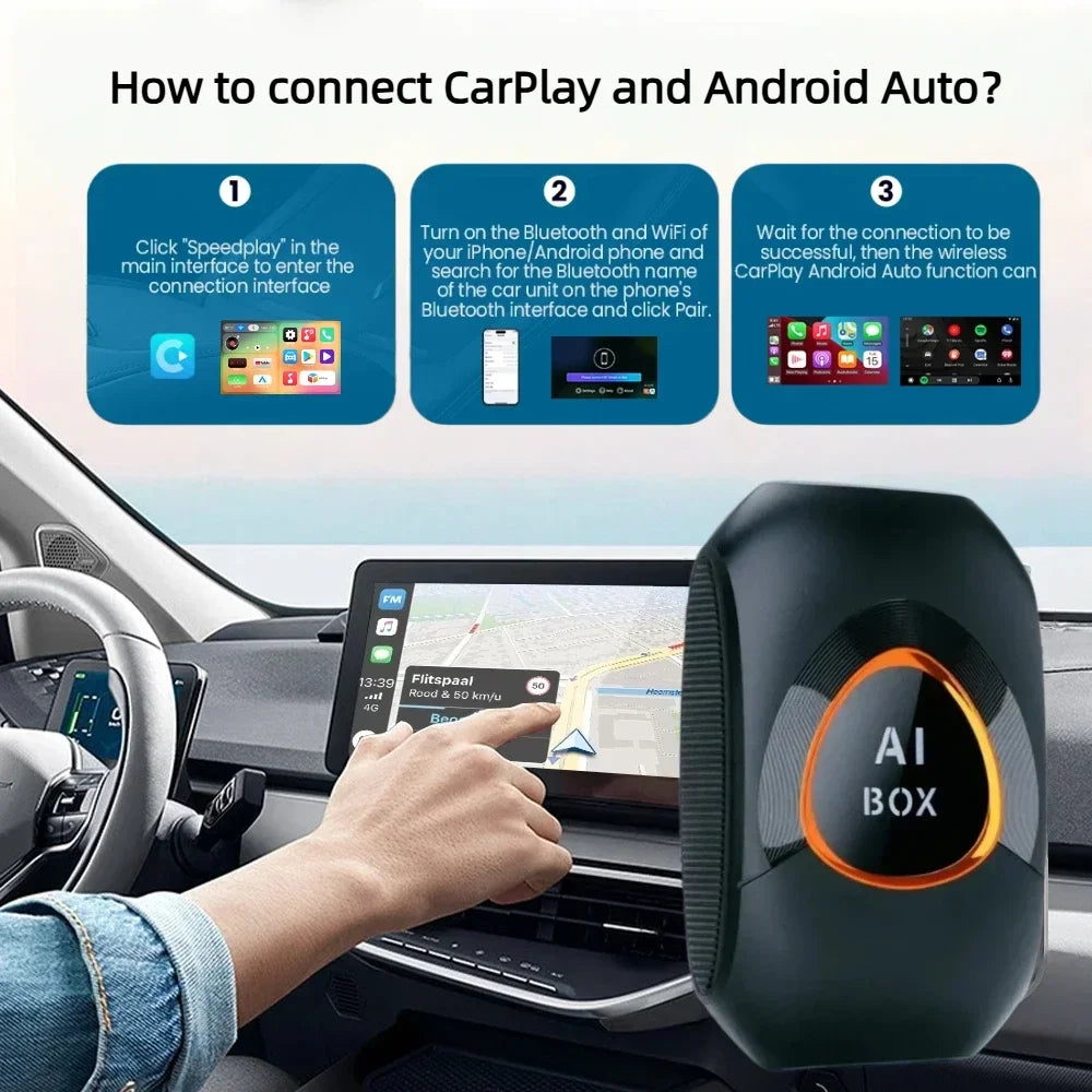 CarRocket Wireless CarPlay AI Box Plug And Play Android 15 Netflix YouTube Car Multimedia Video Box for Cars with Wired CarPlay