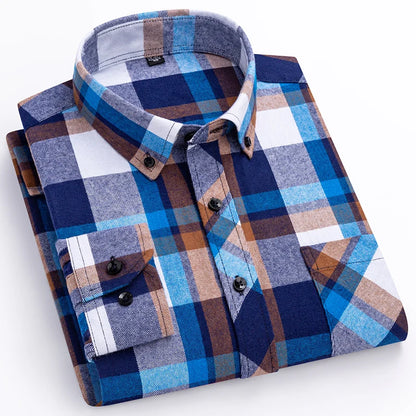 Plus Size 8XL 100% Cotton Sanding Long-Sleeve Shirts for Men Slim Fit Casual Plain Shirt Soft Palid Tops Designer Elegant Clothe