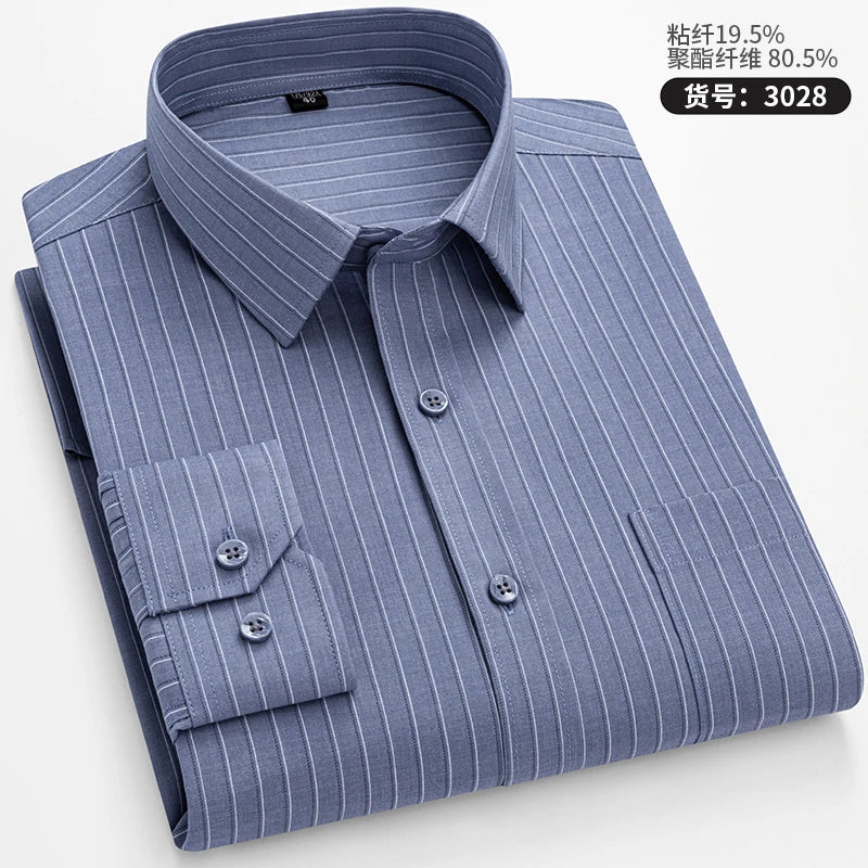 High Quality Men's Shirts Spring Autumn Long Sleeve Wrinkle Resistant Non Ironing Stripe Man Clothing  Big Size 5XL 6XL 7XL