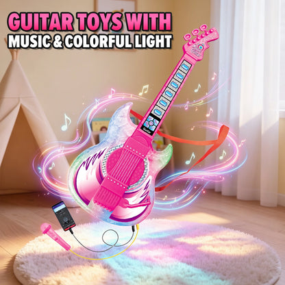 Children's Electric Multifunctional Guitar Instrument Set with Microphone and Light Music Toy - Birthday and Holiday Gifts