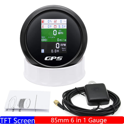 Custom 6 IN 1 Digital 85mm GPS Speedometer+Tachometer+Fuel Level Gauge+Water Temp+Oil Press+Voltage 0-190ohm Oil Level Sensor