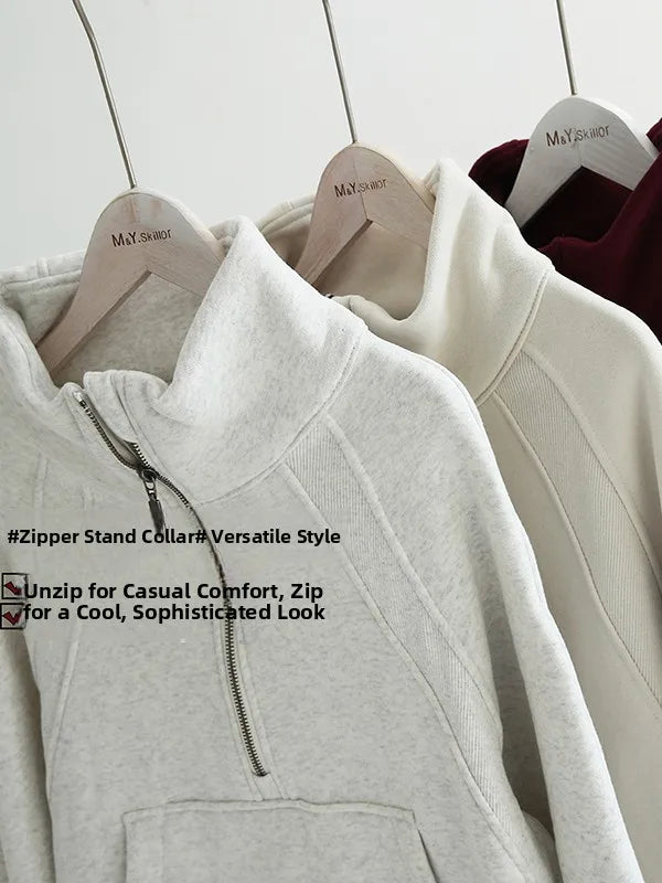 Thickened Fleece Stand Collar Sweatshirt Women's Autumn Winter Loose Casual Sport Yoga Clothes Half Zipper Long Sleeve T-Shirt