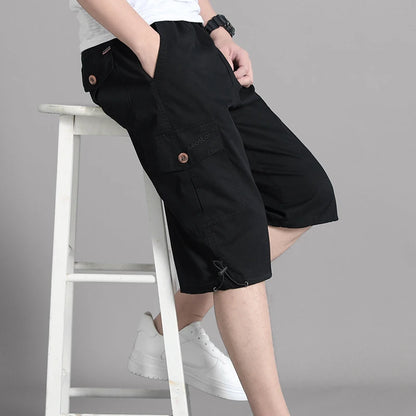 Summer Zipper Pocket Workwear Shorts Mens Knee Cargo Pants 2026 Cotton Shorts Men Climbing Jogger Elastic Waist Sports Work Wear
