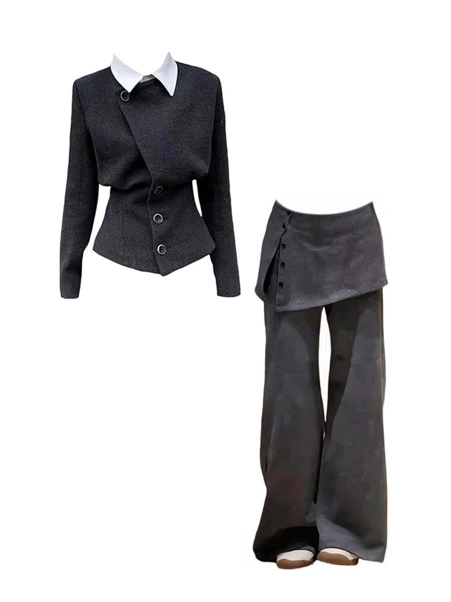 Winter 2025 Slimming High-End Woolen Coat Women's Casual Pants Two-Piece Set Fashionable Korean Style Warmth Comfortable Fit