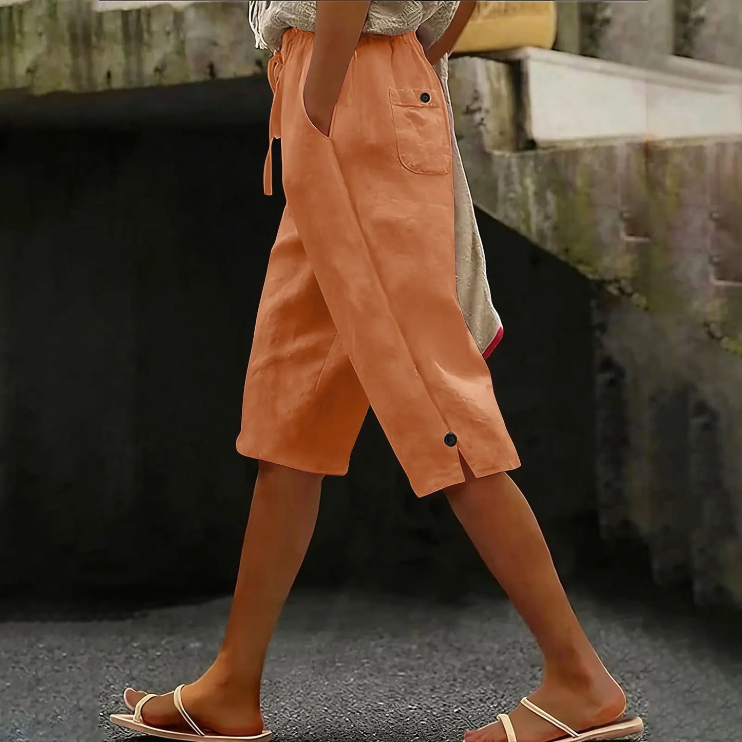2026 summer new European and American solid color fashionable casual cotton and linen loose women's cropped pants summer Pants