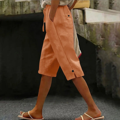 2026 summer new European and American solid color fashionable casual cotton and linen loose women's cropped pants summer Pants