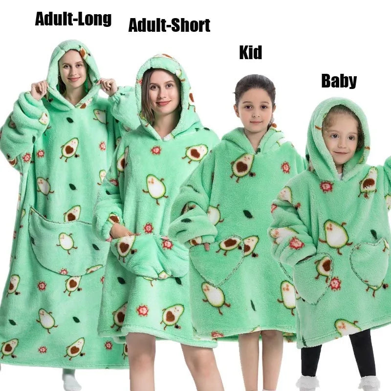 Halloween Family Matching Blanket Hoodies Women Cartoon Bear Dinosaur Sweatshirts Adult Oversized Warm Pullover Winter Clothes