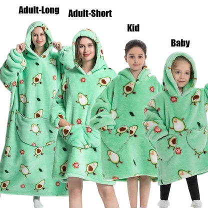 Halloween Family Matching Blanket Hoodies Women Cartoon Bear Dinosaur Sweatshirts Adult Oversized Warm Pullover Winter Clothes
