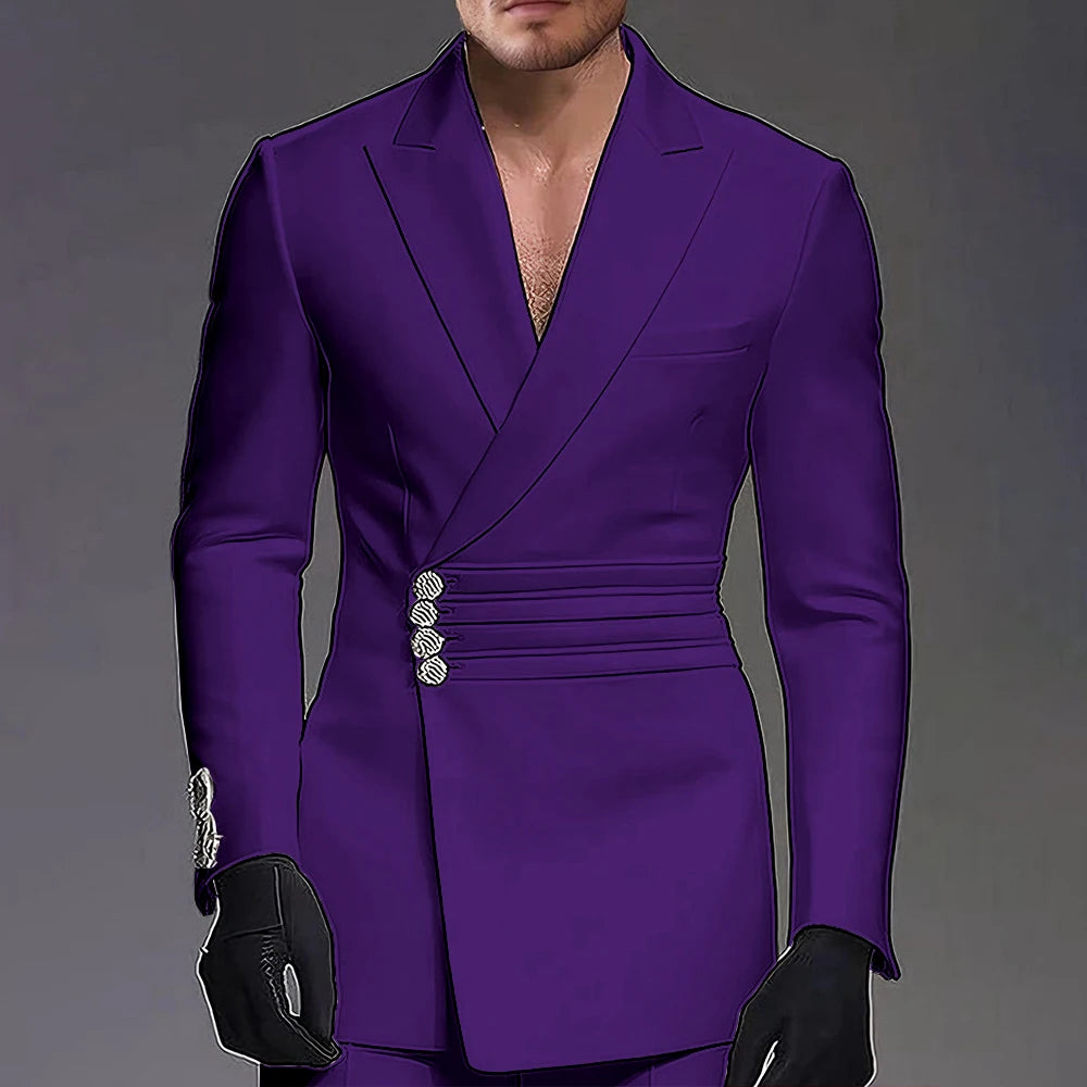 Wedding-ready Slim-fit Men Suit 2 Pieces(Jacket+Pants) Groom Suit Single-breasted Peak-lapel Formal Set for Elegance Custom