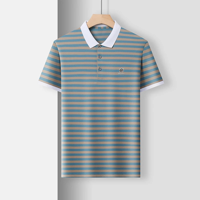 2024 Summer Men's Short Sleeved Classic Striped POLO Shirt Casual Fashion Comfortable Breathable Versatile Men's Top T-shirt