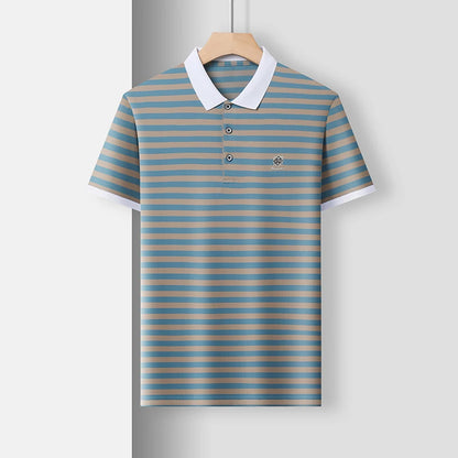 2024 Summer Men's Short Sleeved Classic Striped POLO Shirt Casual Fashion Comfortable Breathable Versatile Men's Top T-shirt