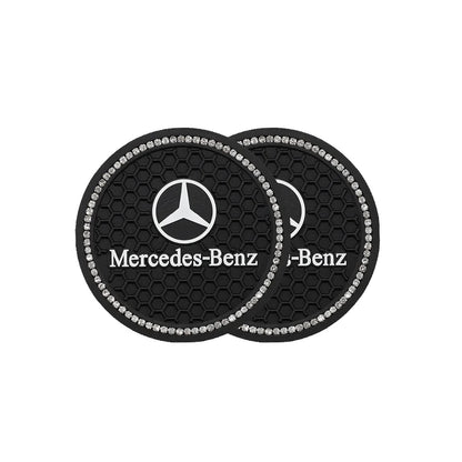 2Pcs Crystal Decoration Silicone Mat Car Water Cup Groove Anti-slip Pads For Mercedes Benz AMG Smart W205 C300 W203 W206 W108