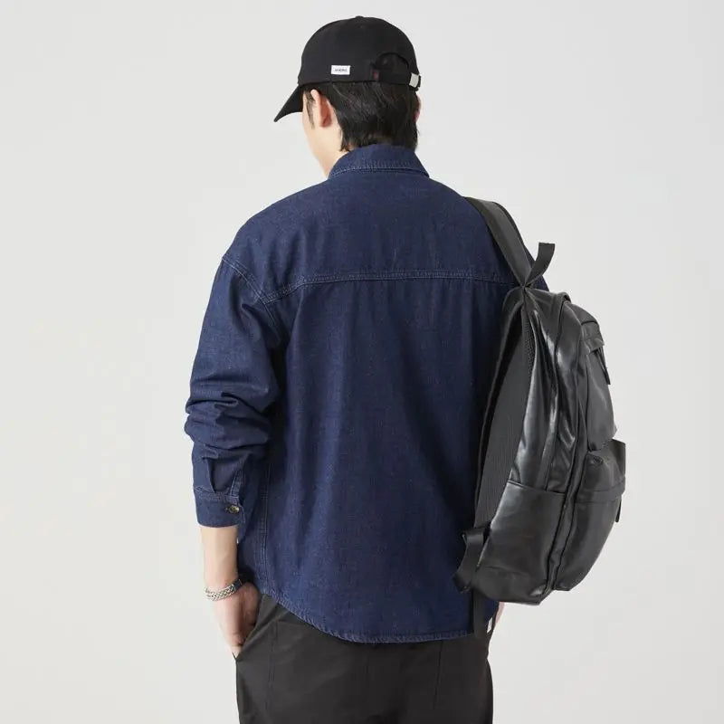 Pure Cotton Tooling Shirts Men Spring Autumn Streetwear Vintage Fashion Casual Loose Long Sleeve Outwear Cargo Jacket Blouse New
