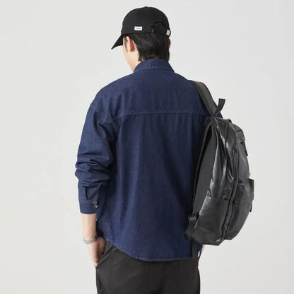 Pure Cotton Tooling Shirts Men Spring Autumn Streetwear Vintage Fashion Casual Loose Long Sleeve Outwear Cargo Jacket Blouse New