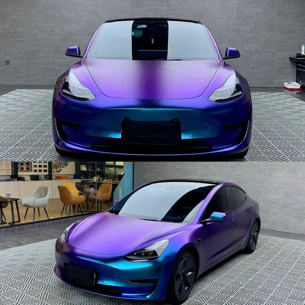 Car Diamond Chameleon Matte Purple Blue Car Vinyl Wrap Film Adhesive Color Change Motorcycle Sticker Accessories