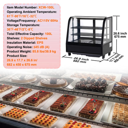 SucceBuy Refrigerated Display Case Countertop Pastry Display Case LED Lighting TURBO Cooling Frost Free Air Cooling