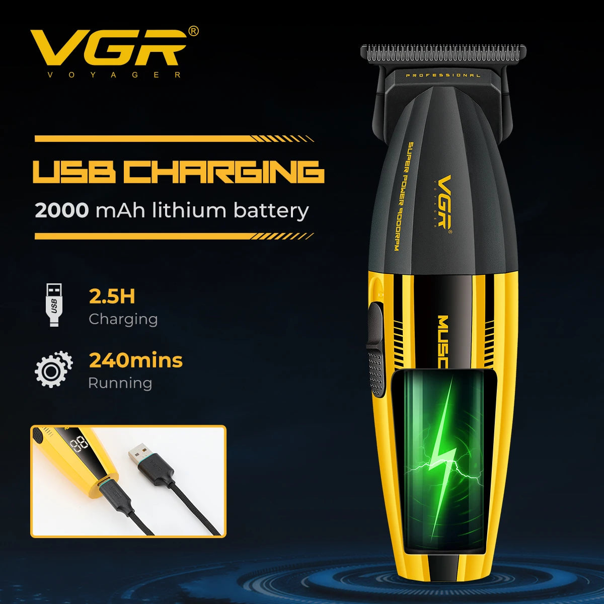 VGR V-285 S4 Hair Clippers Cordless Clippers Barber Beard Trimmer Electric Shaver Leafless Hair Dryer Portable Trimmer for Men