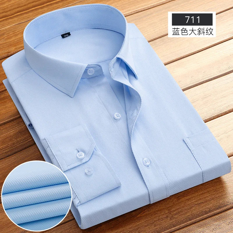 Men's Striped Long Sleeve Shirts 2026 Autumn Anti-wrinkle Business Shirt Fashion Casual Comfortable Breathe Slim Fit Shirts