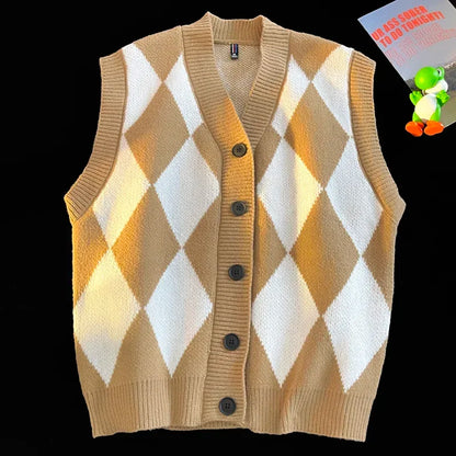 Autumn Winter Men Casual Checkerboard Comfortable Versatile Breathable Warm Vest Cardigan New Men Sports Leisure Warm Knit Vest