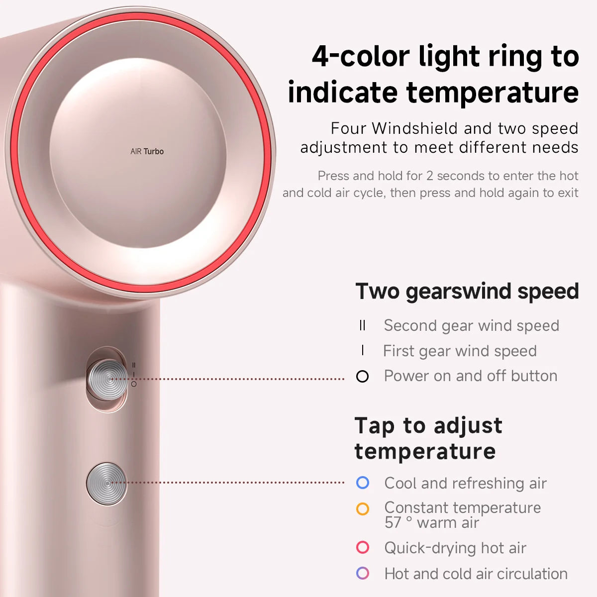 DOCOLAB High Speed Hair Dryer UK Plug Negative Ions Straightener 525g Lightweight Magnetic Nozzle Blow Dryer Home Travel Gift