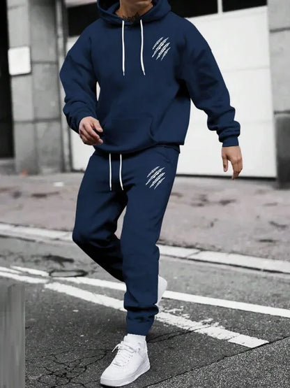 Men's and women's printed hooded sweatshirts and pants animal paw printed sportswear running autumn and winter casual fashion