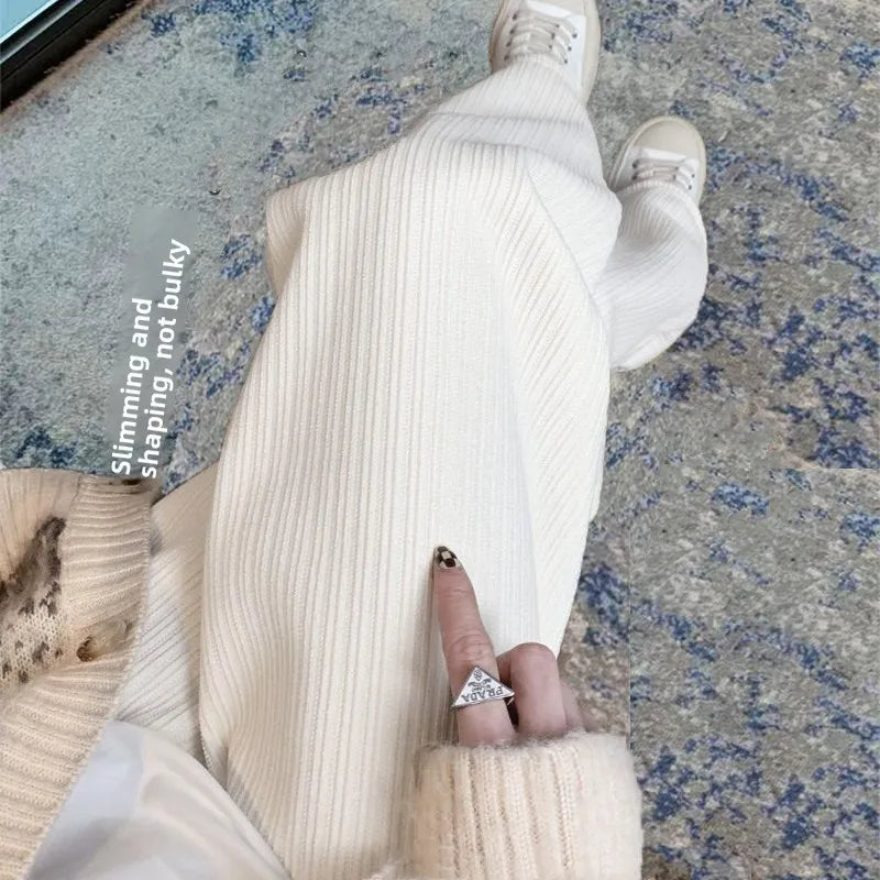 Women's High Waist Wide Leg Pants Autumn Winter Slimming Versatile Fleece Lined Drapey Loose Casual Sports Straight Leg Pants