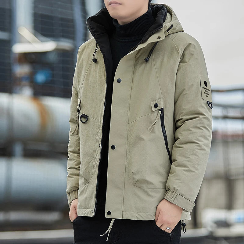 Paul 2026 Men's Thickened down Cotton Jacket Hooded Warm Workwear Ultra-Thick Outerwear Fashionable Urban Style Polyester Fiber