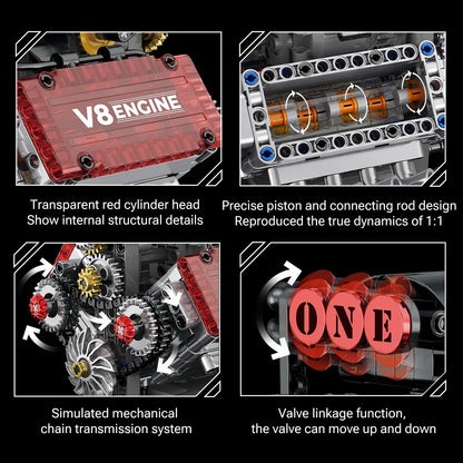 478PCS V8 Engine Building Block with L Motor Battery Case Box Car Model Technical Assembly Bricks Educational Toys Birthday Gift