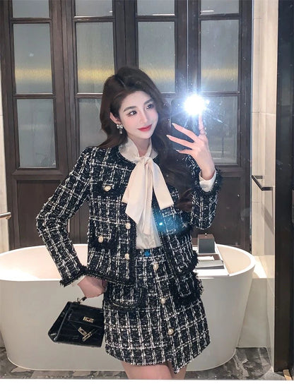 Early Autumn Small Fragrance Style Set Women's Autumn Winter Elegant Fashion High-End Feelings Outerwear Half Skirt Two-Piece...