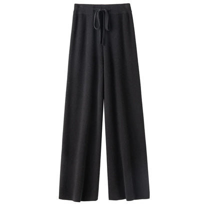 High Waist Wool Knitted Wide Leg Pants Women's Outerwear Autumn Winter Thickened Floor-Length Straight Cut Casual Trousers